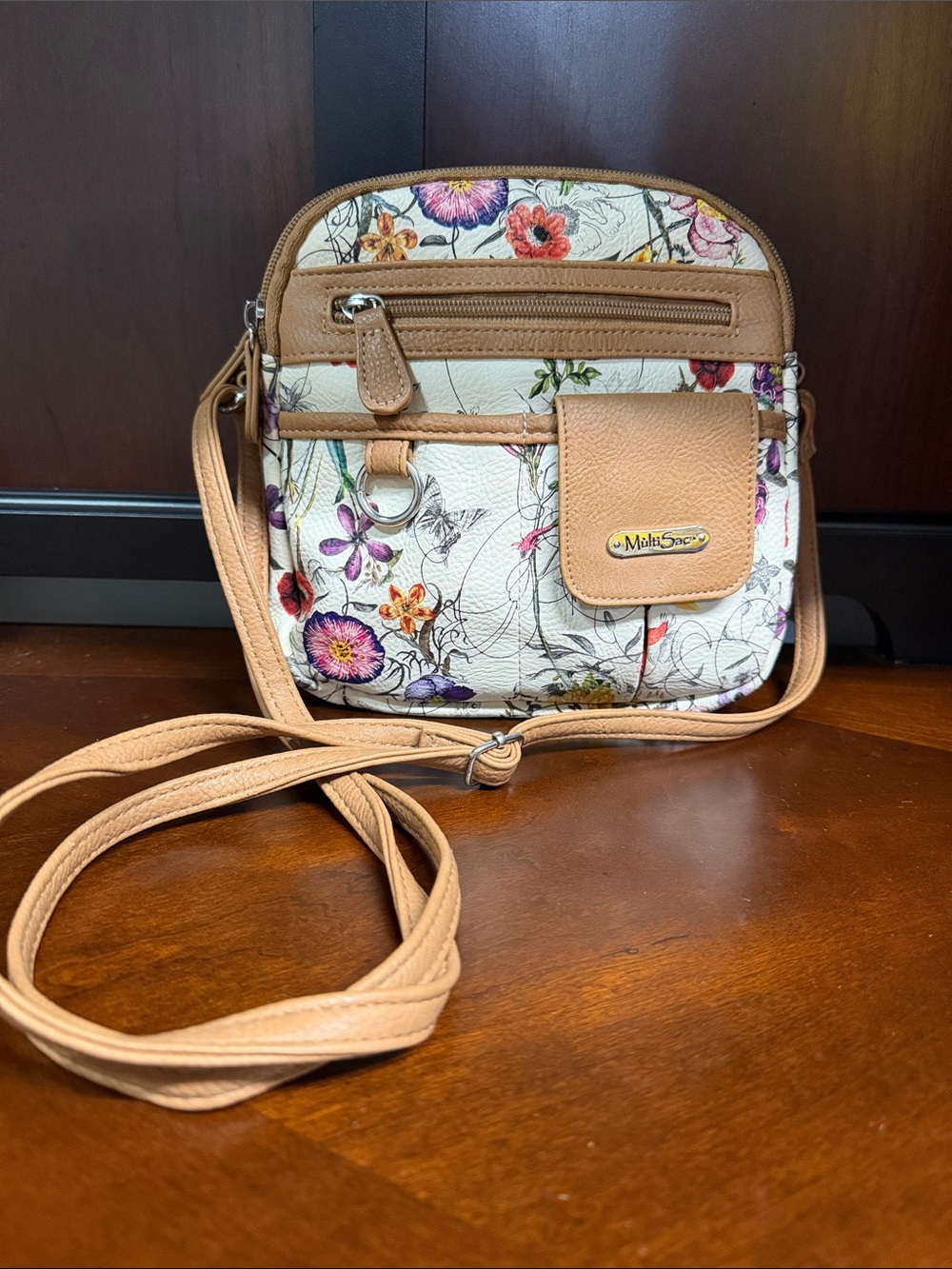 Multisac Floral Crossbody Bag in Cream and Tan